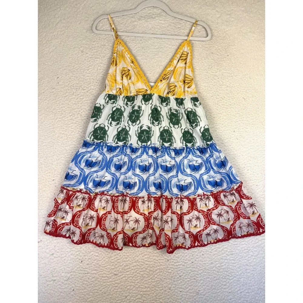 FARM Rio Multicolor Tiered Scallop-Trim Midi Dress (Yellow, Green, Blue, Red) - Picture 2 of 9